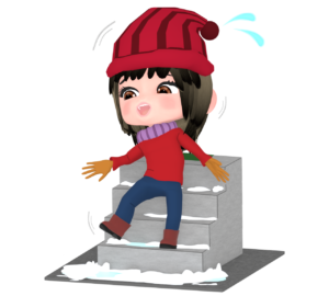 凍る階段で滑る女性のイラスト