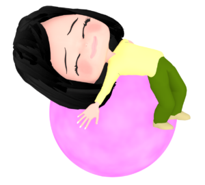 ボールで背筋を伸ばす女性のイラスト