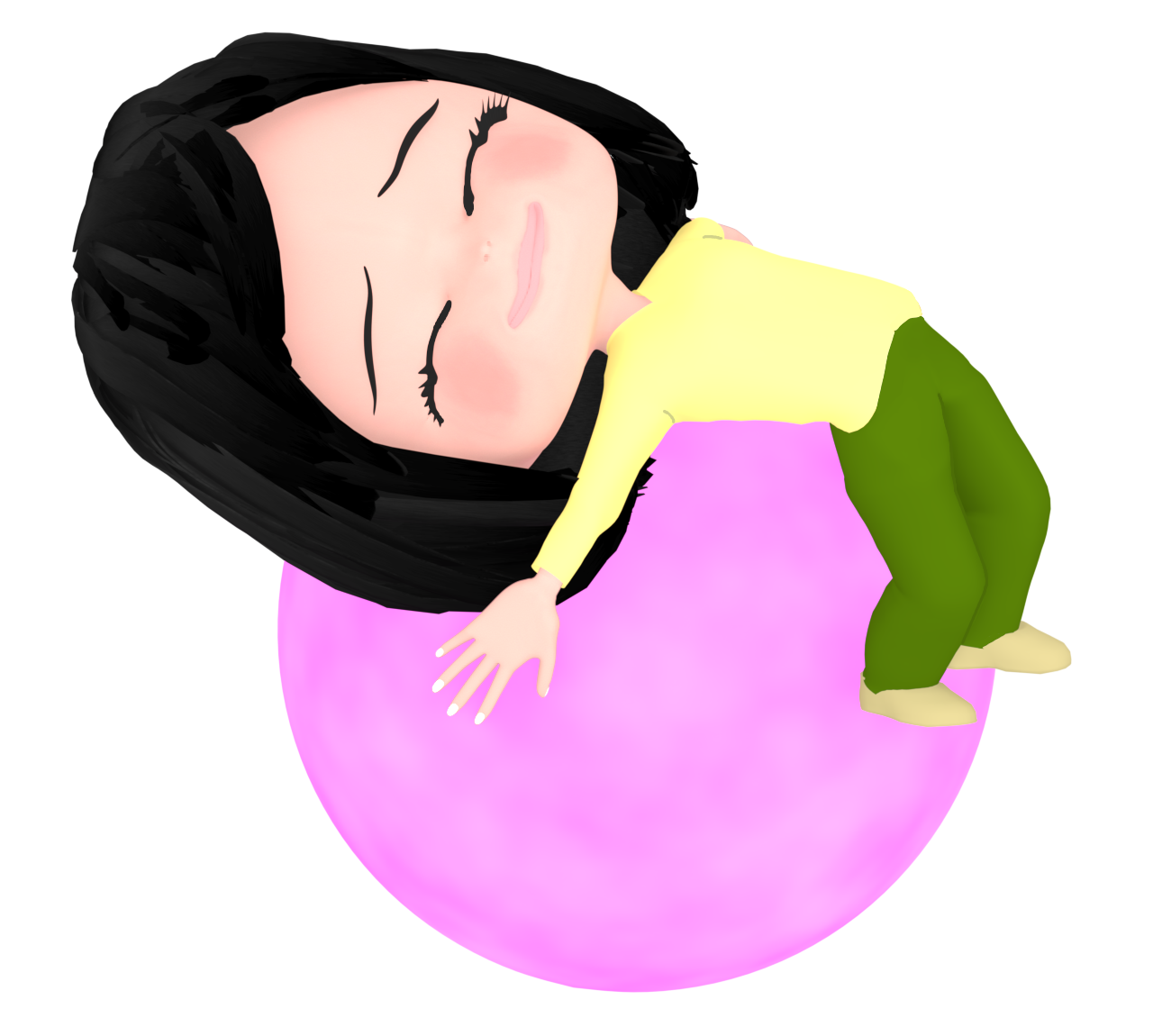 ボールで背筋を伸ばす女性のイラスト