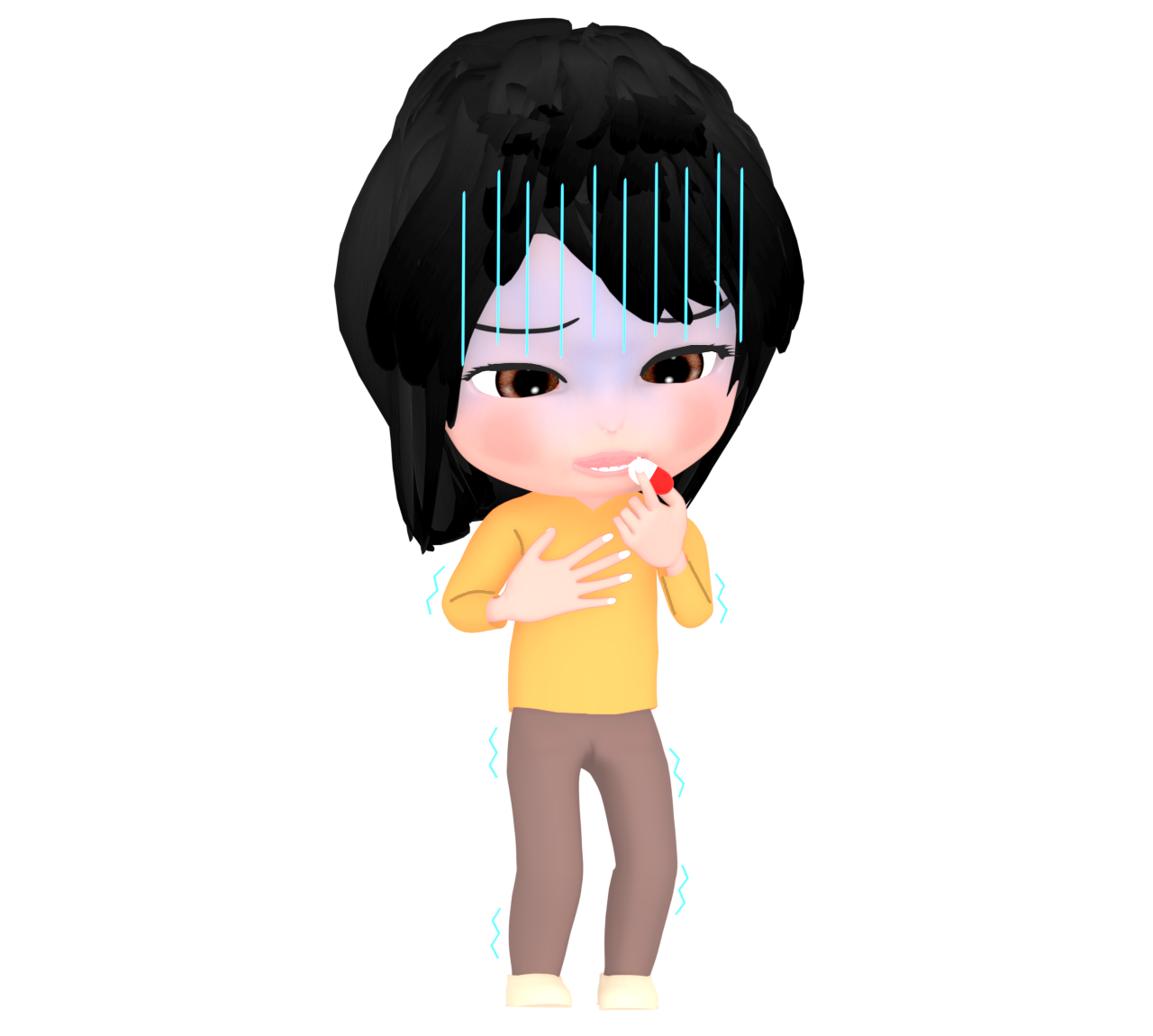 苦しくて薬を飲む女性のイラスト