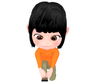 靴紐を結ぶ女性のイラスト