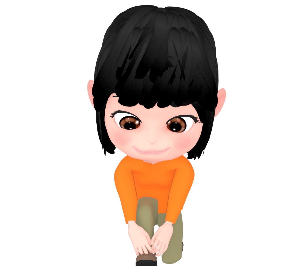 靴紐を結ぶ女性のイラスト