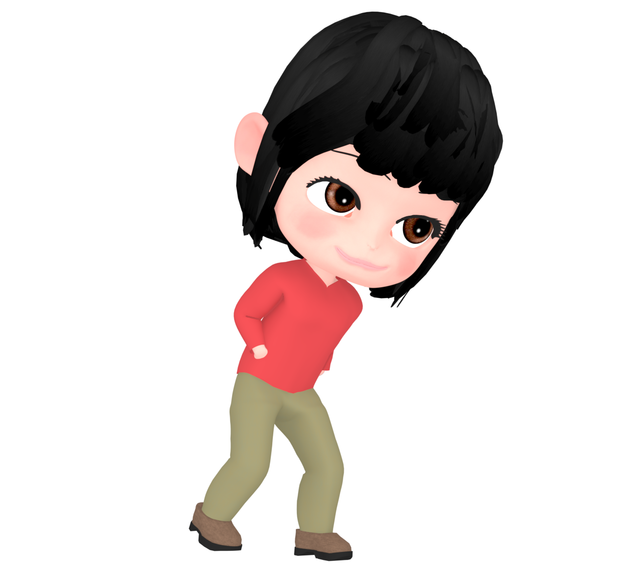 前にかがめて歩く女性のイラスト