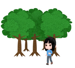 森の中を歩く女性のイラスト