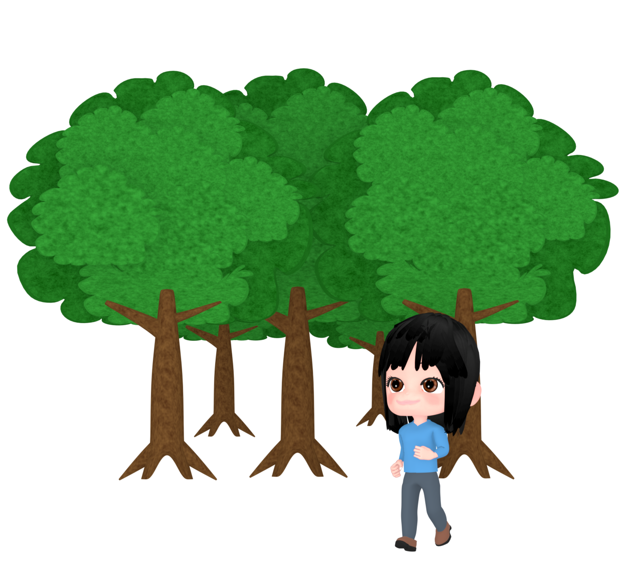 森の中を歩く女性のイラスト
