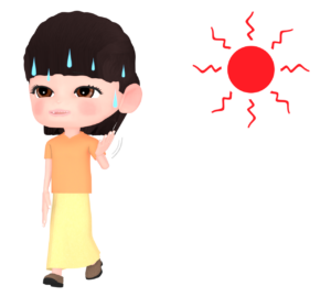 暑い日に歩く女性のイラスト