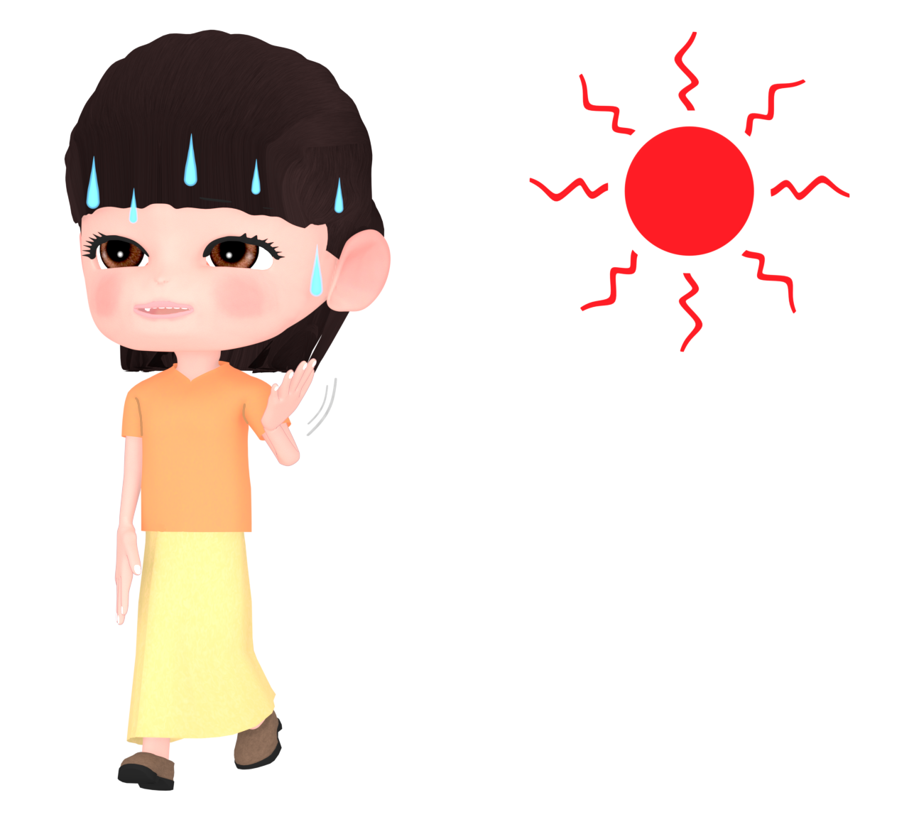 暑い日に歩く女性のイラスト 12 暑い日に歩く女性のイラスト