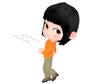 後ろを向きながら歩く女性のイラスト