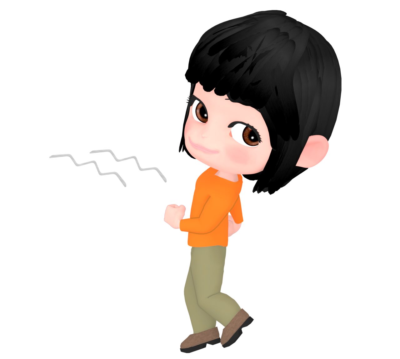 後ろを向きながら歩く女性のイラスト