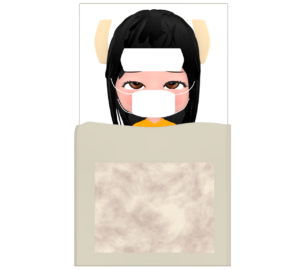 風邪をひいて布団で寝込む女性のイラスト