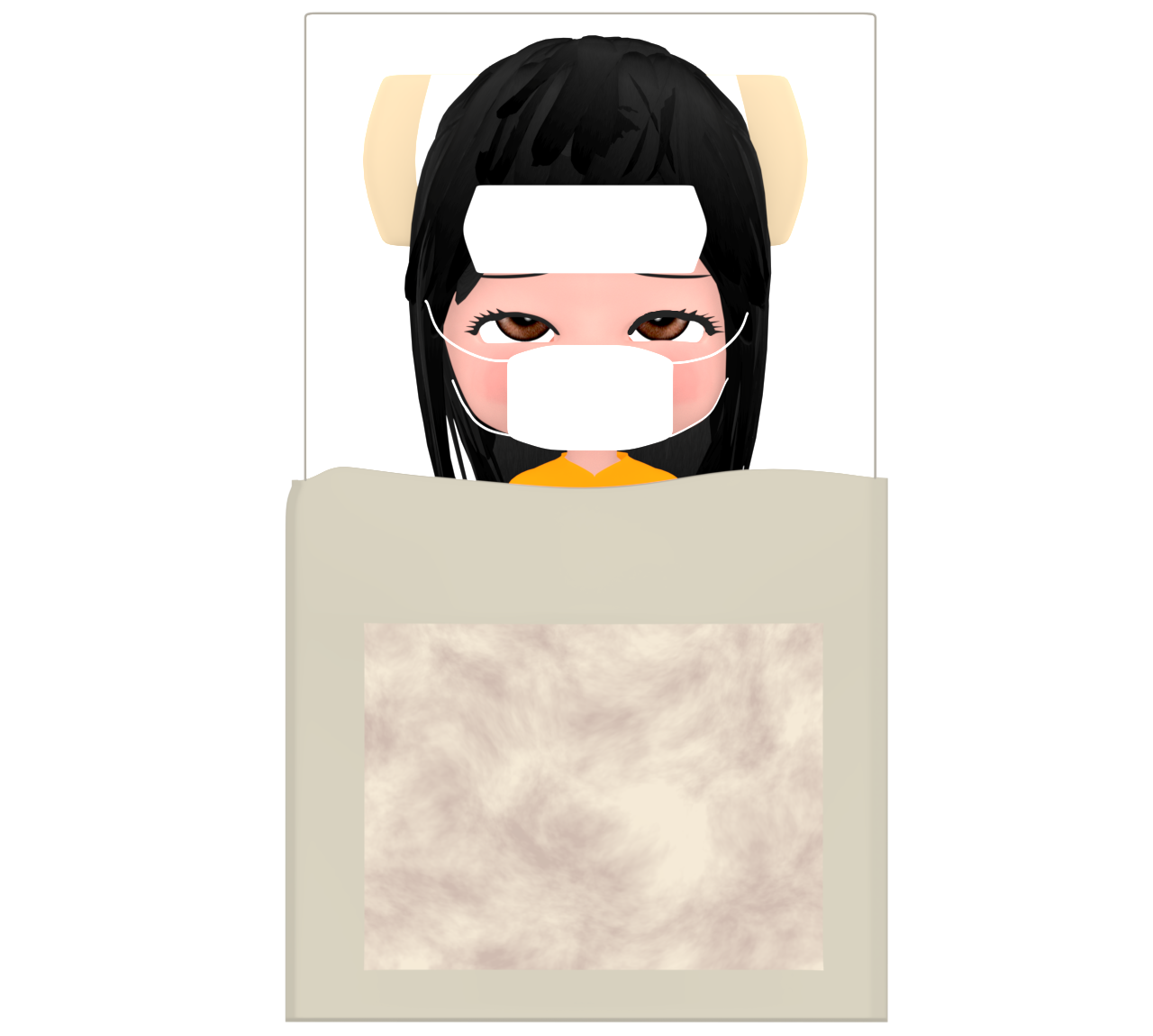 風邪をひいて布団で寝込む女性のイラスト