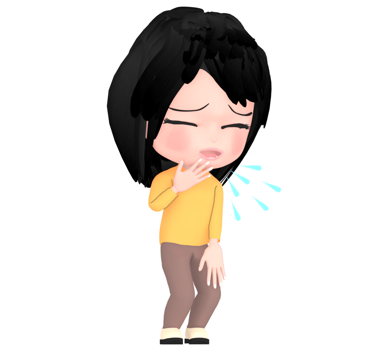 辛そうに咳をする女性のイラスト