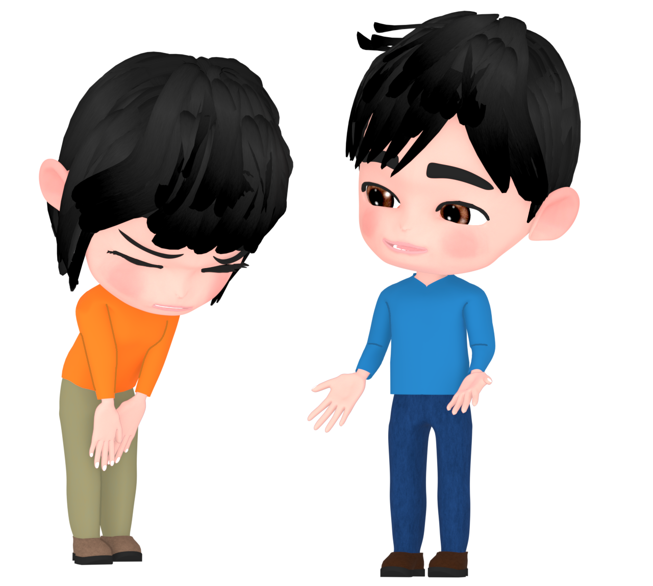 謝る女性と許す男性のイラスト
