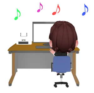 仕事をしながら音楽を聴くOLのイラスト