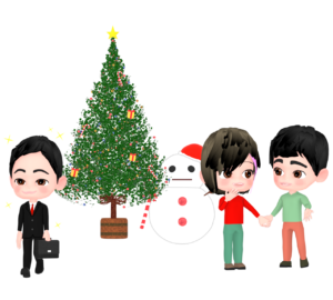 働く人とデートをする人のイラスト（クリスマス）