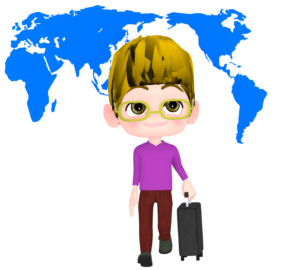 世界旅行で旅をする外国人のイラスト