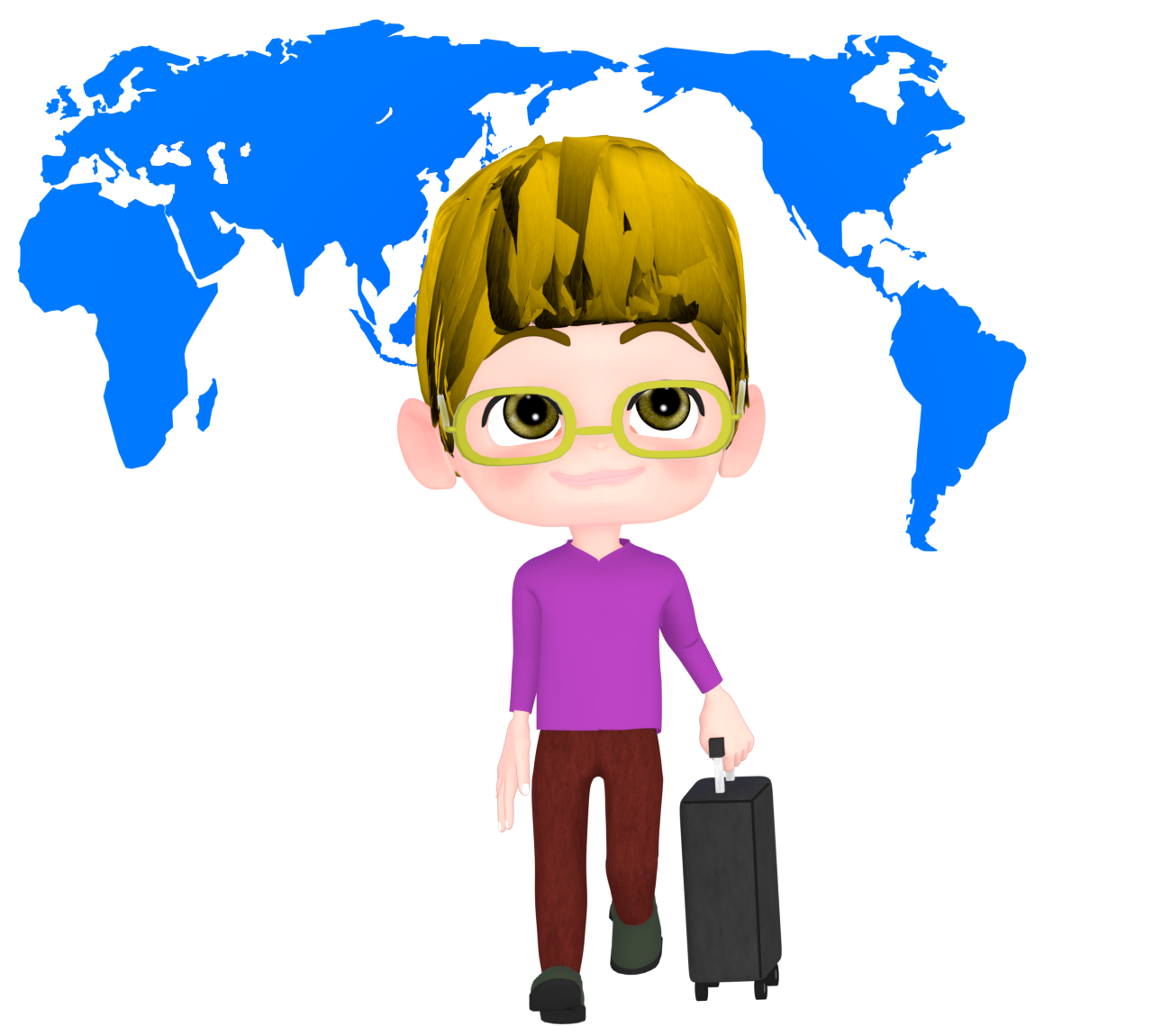 世界旅行で旅をする外国人のイラスト