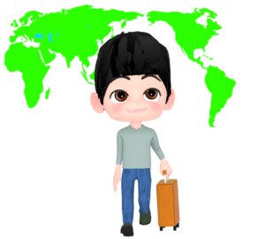 世界旅行に行く男性のイラスト