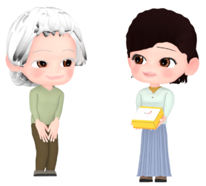 お歳暮を渡す女性のイラスト