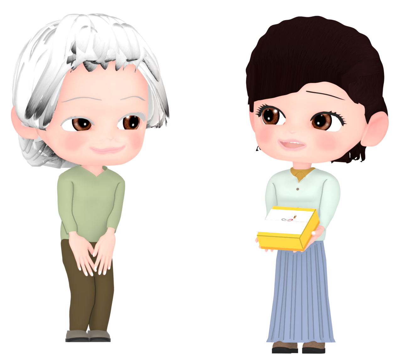 お歳暮を渡す女性のイラスト