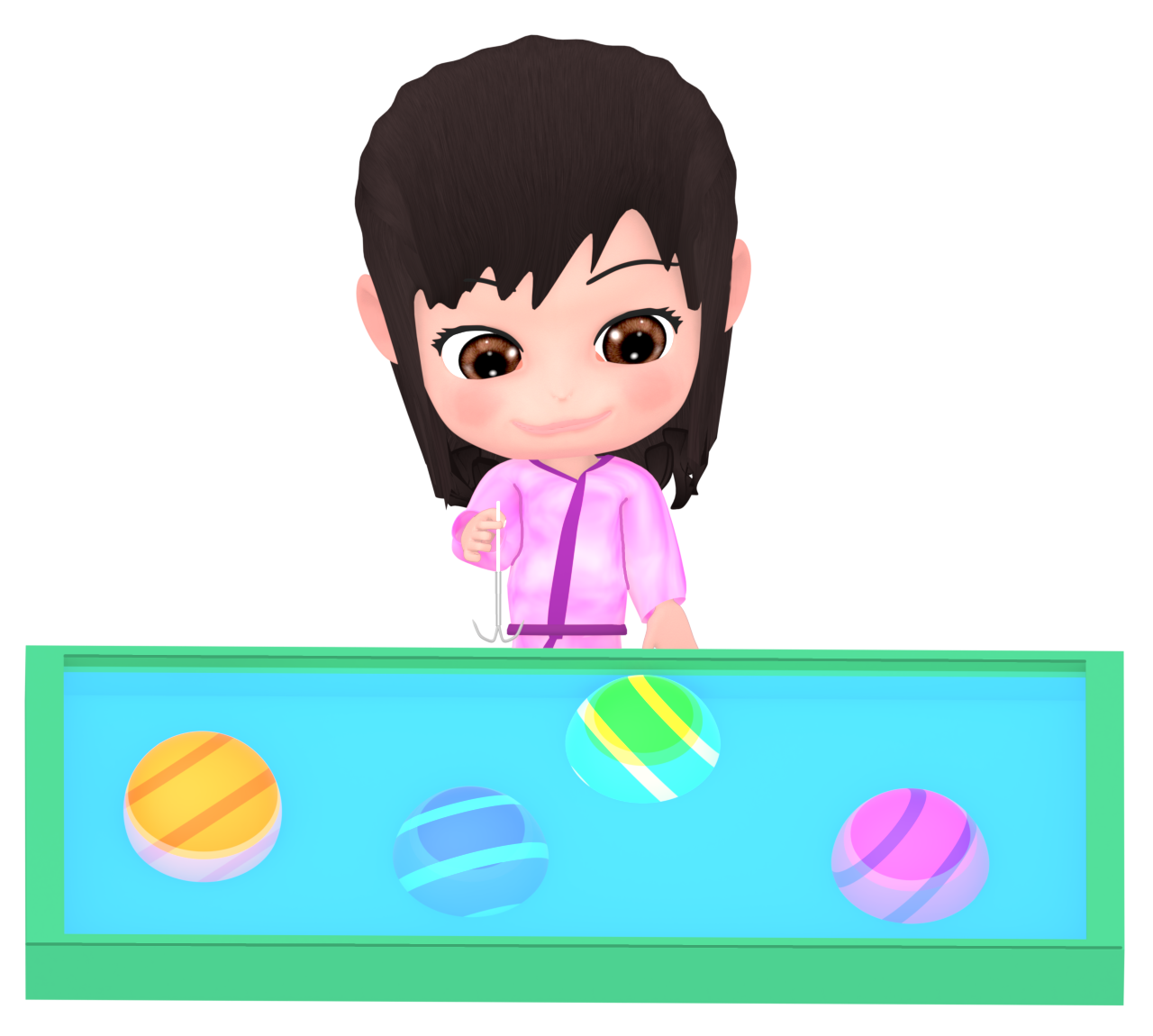 ヨーヨー釣りをする女の子のイラスト