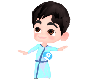 浴衣で盆踊りをする男の子のイラスト