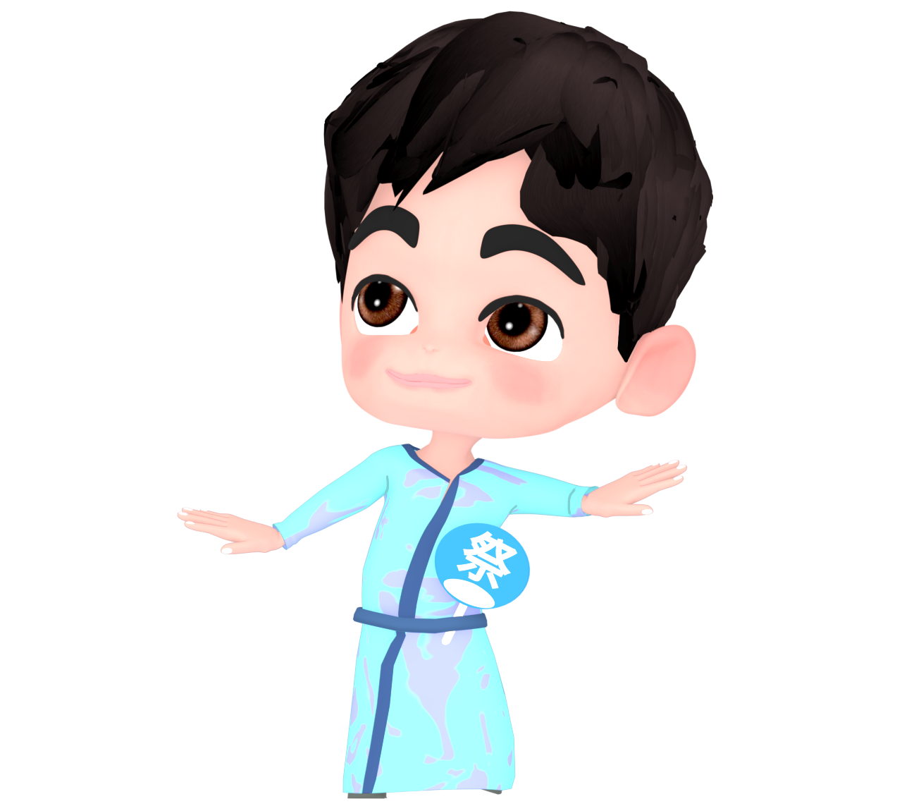 浴衣で盆踊りをする男の子のイラスト