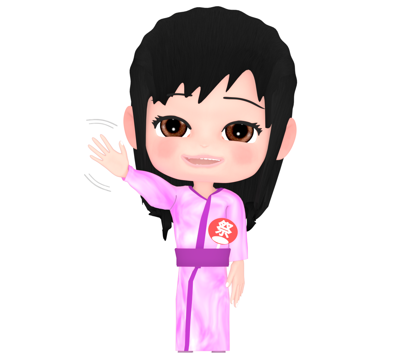 手を振る浴衣の女の子のイラスト