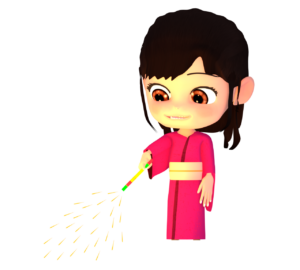 浴衣で手持ち花火をする女の子のイラスト