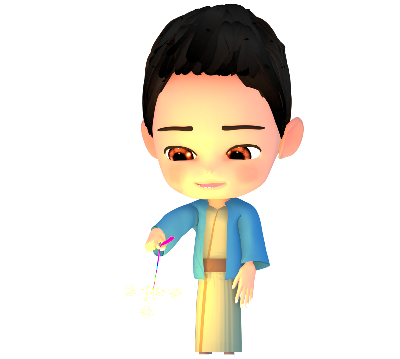 浴衣で線香花火をする男の子のイラスト