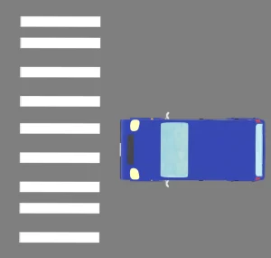 上から見る横断歩道の手前で止まる車のイラスト