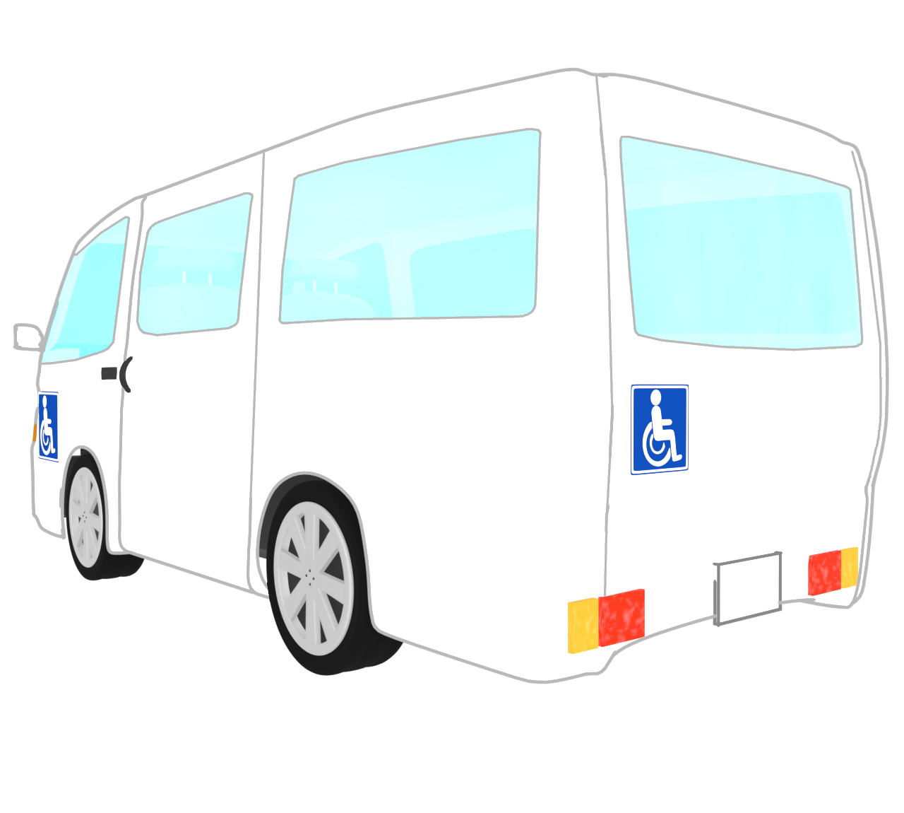 後ろから見る介護送迎車のイラスト