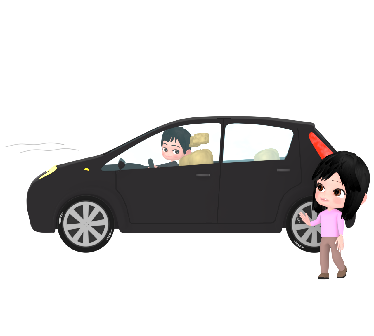車を後ろに誘導する人のイラスト