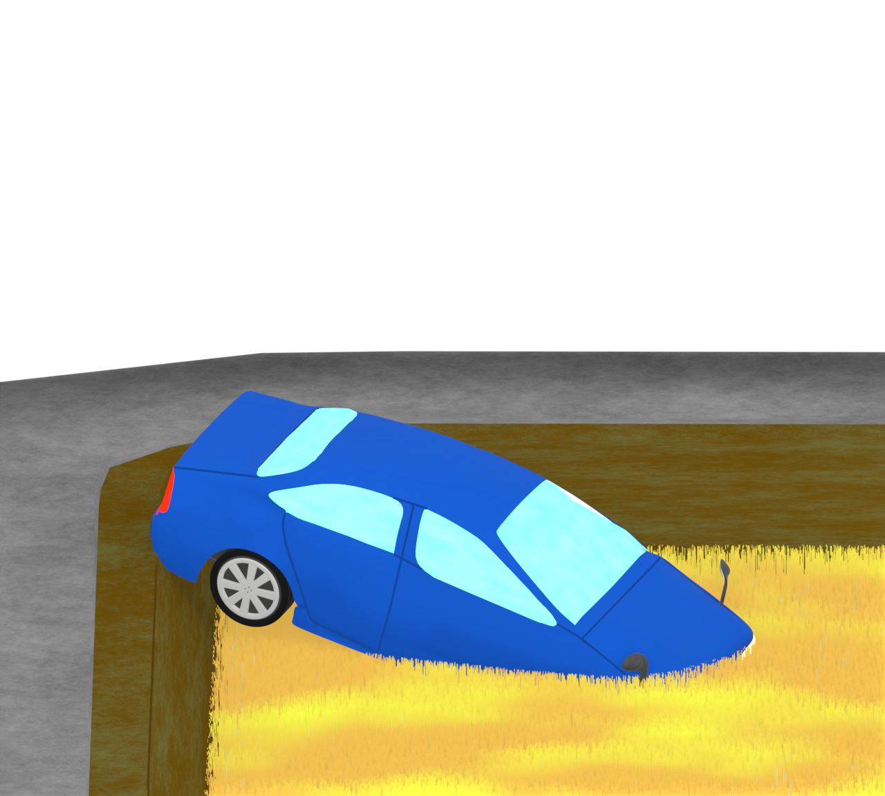 車が田んぼに突っ込むイラスト