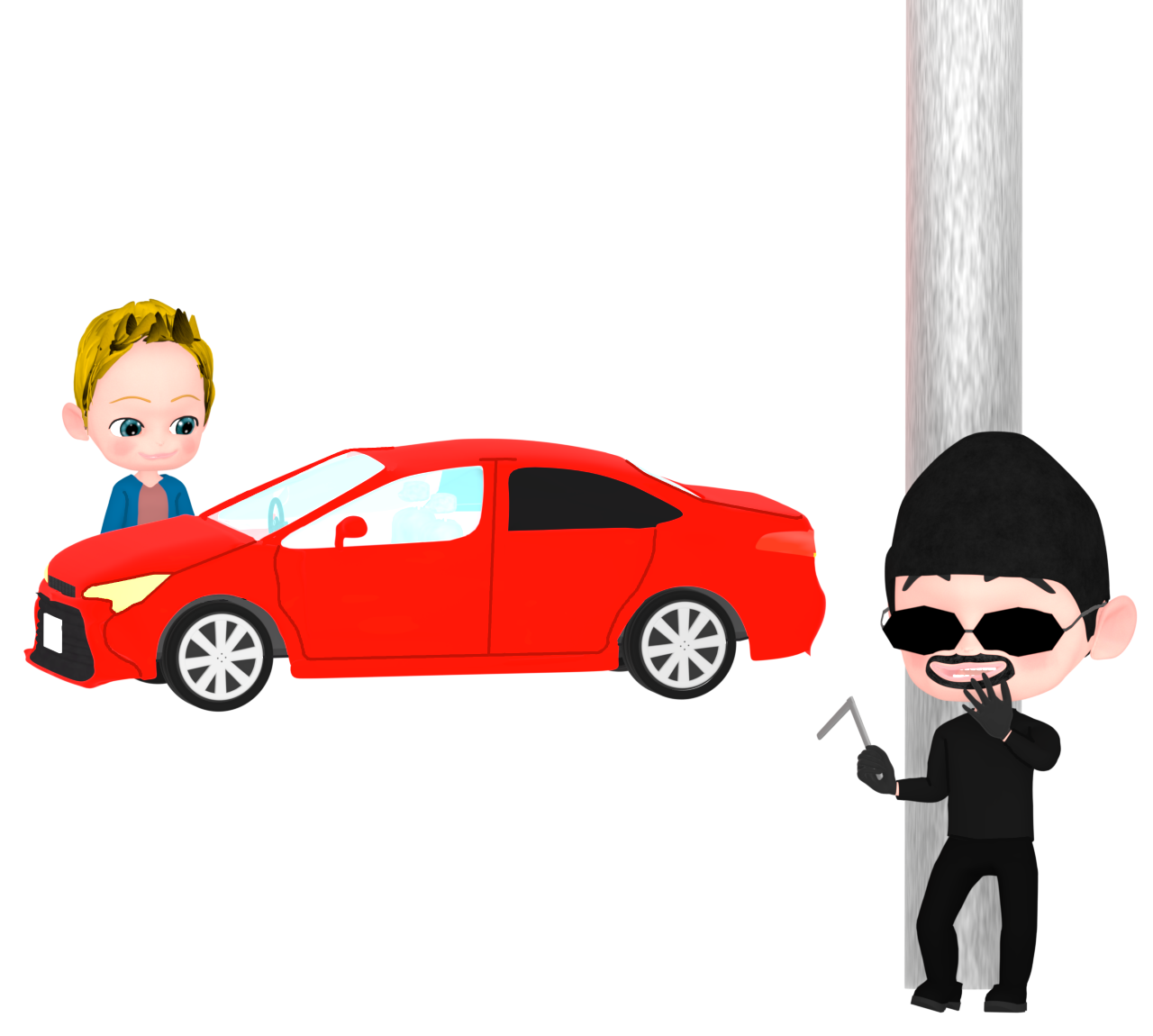 自動車盗難をする泥棒のイラスト