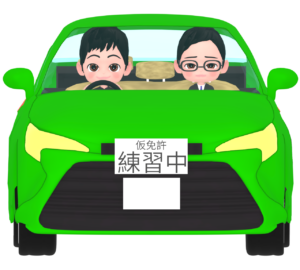 教習所で自動車の運転をする男性のイラスト