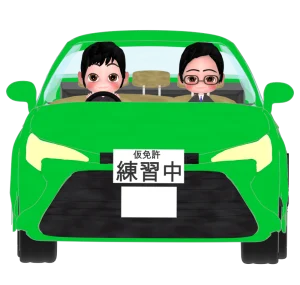 教習所で自動車の運転をする男性のイラスト