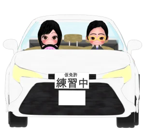 自動車学校で教習中のイラスト