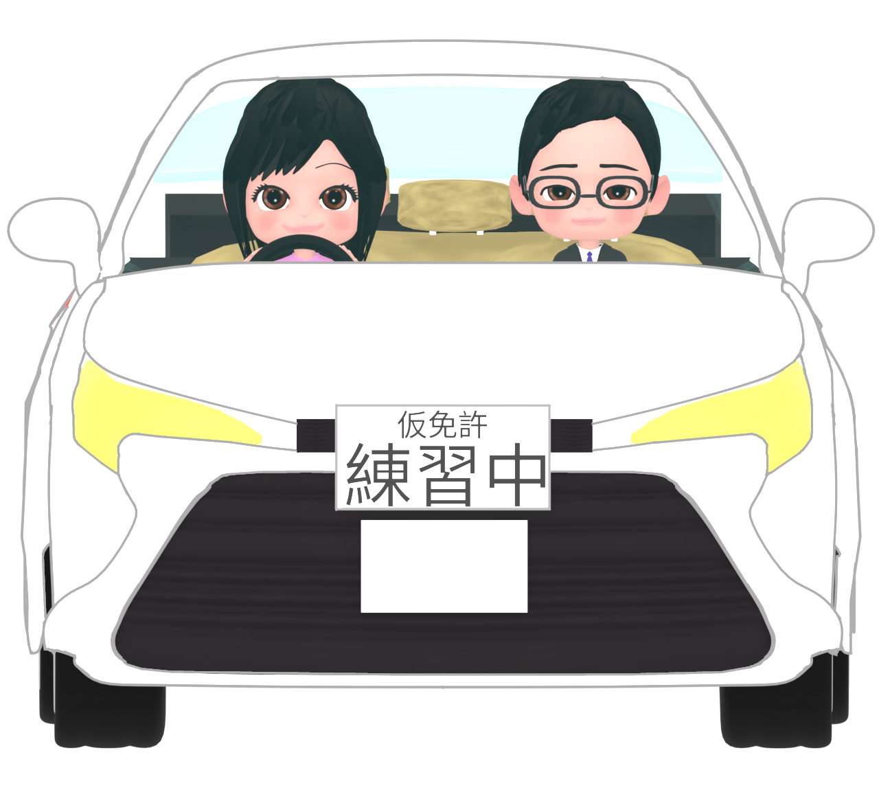 自動車学校で教習中のイラスト