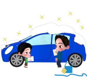 家族で洗車をするイラスト