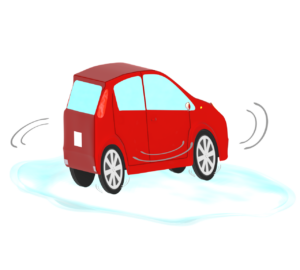 路面凍結で車がスリップするイラスト