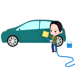 手洗い洗車をする男性のイラスト