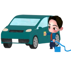 手洗い洗車をする男性のイラスト