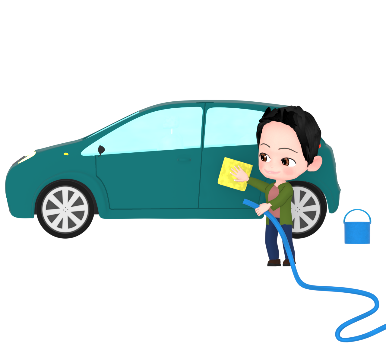 手洗い洗車をする男性のイラスト