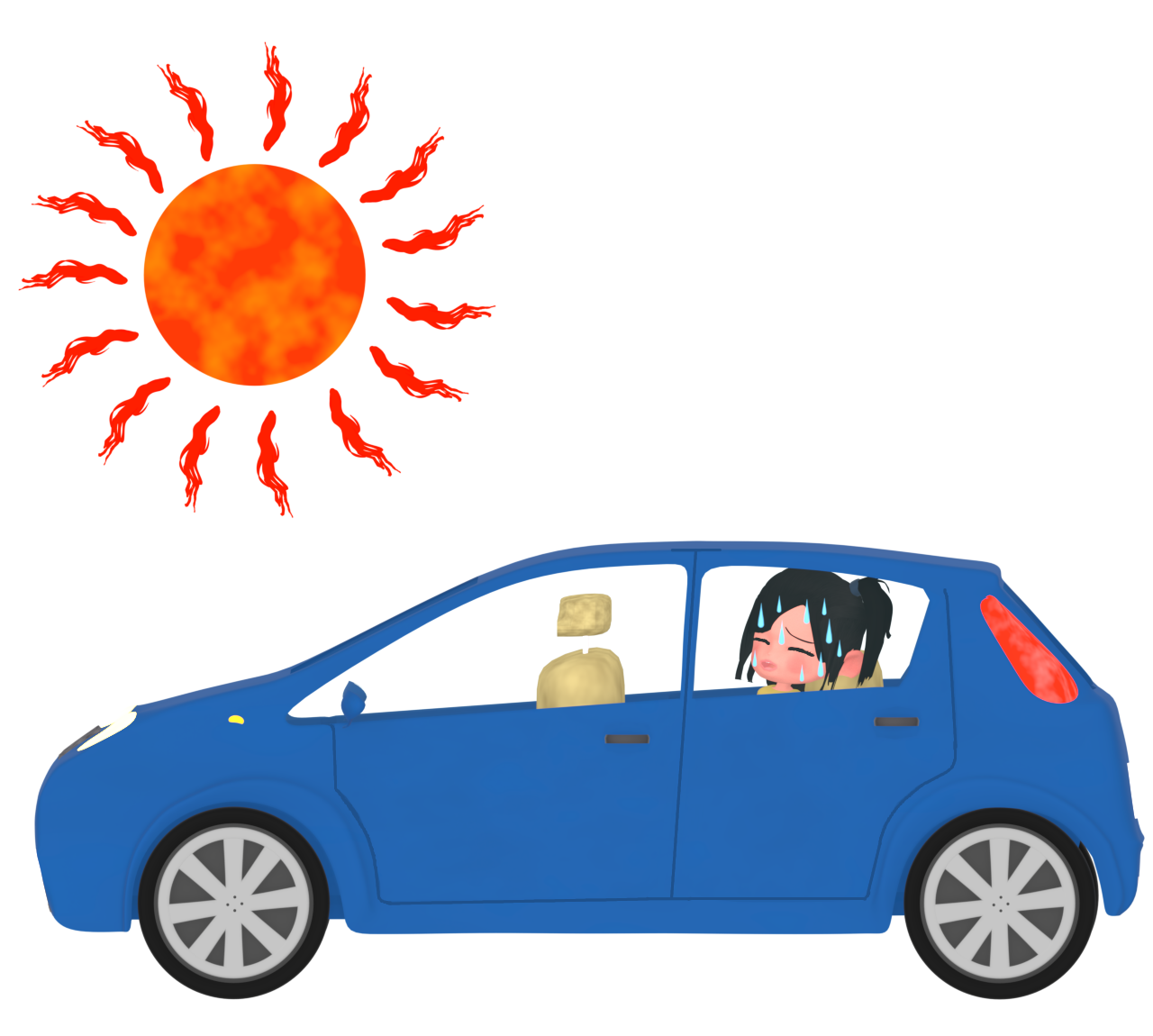 車の中で熱中症になる子供のイラスト