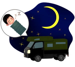 車中泊をする男性のイラスト