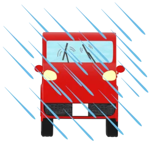 雨の日に運転する車のイラスト