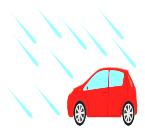 雨の日に走る自動車のイラスト