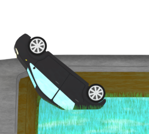 田んぼに落ちた車のイラスト