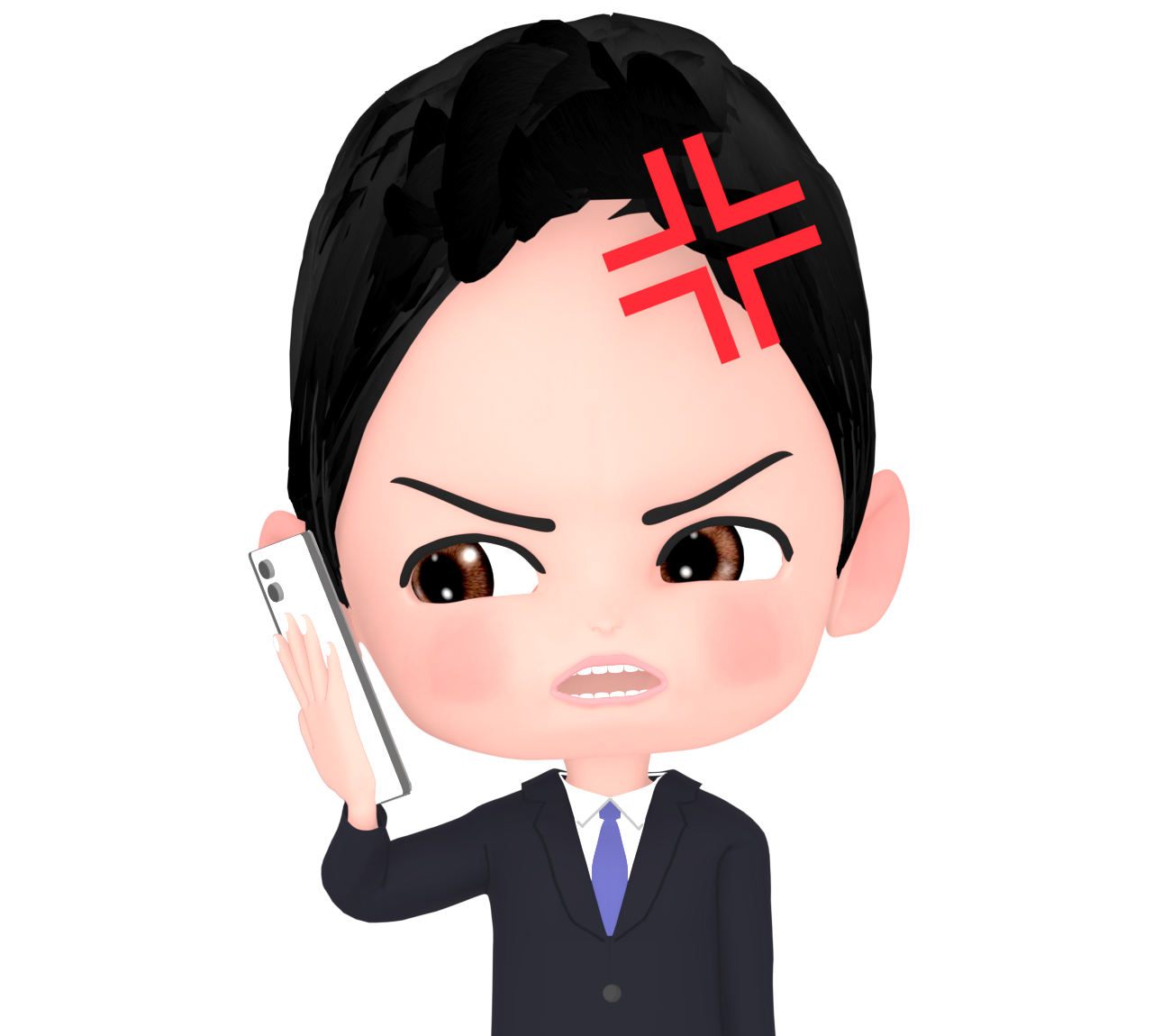 怒りながら電話をする男性会社員のイラスト
